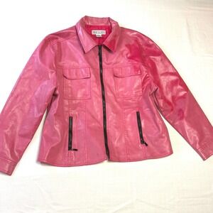 Irene Allison Pink Ribbed‎ Metallic Zipper Pocket Jacket Women XL